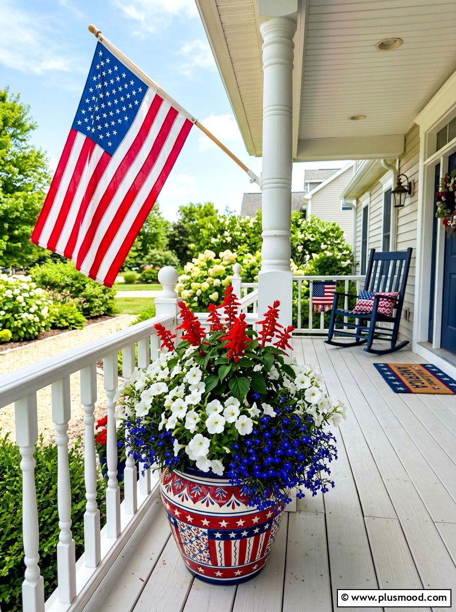 Red white blue flower pot - 25 summer front porch planter ideas