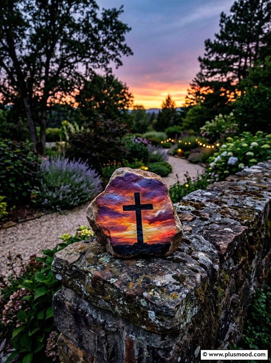 Religious cross rock - 25 painted rock ideas for Easter
