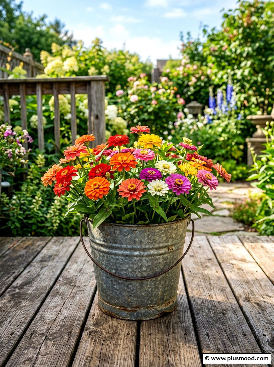 Repurposed Galvanized Bucket - 25 summer deck planter ideas