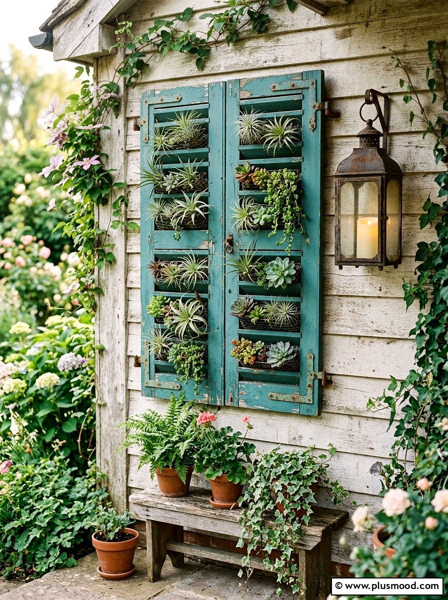 Repurposed Shutter Planter - 25 outdoor garden decor ideas with vertical garden