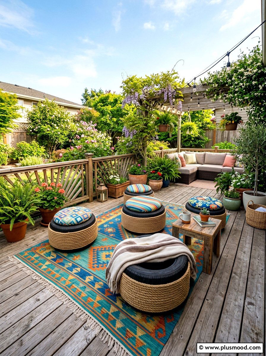 Repurposed Tire Seating - 25 cheap summer patio ideas
