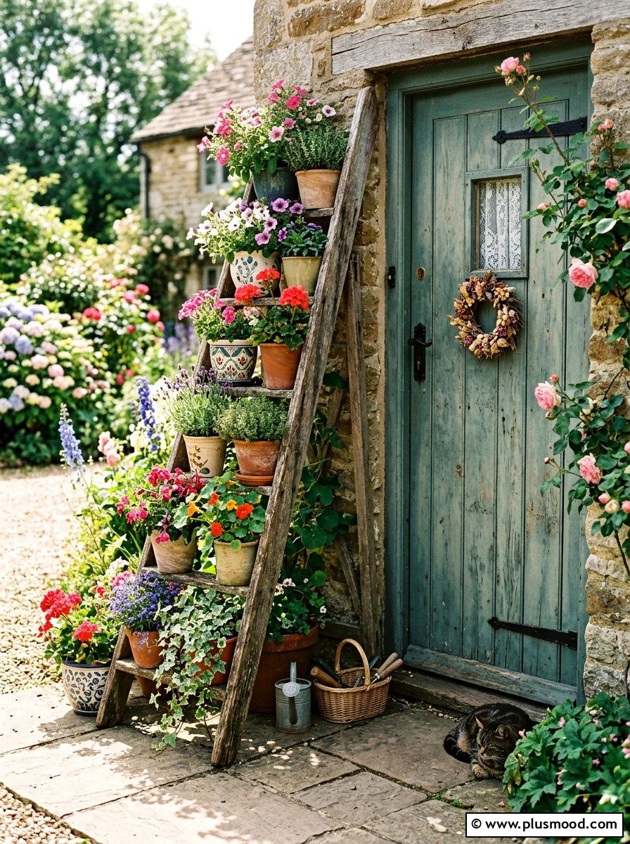 Repurposed ladder plant stand - 25 summer rustic backyard ideas