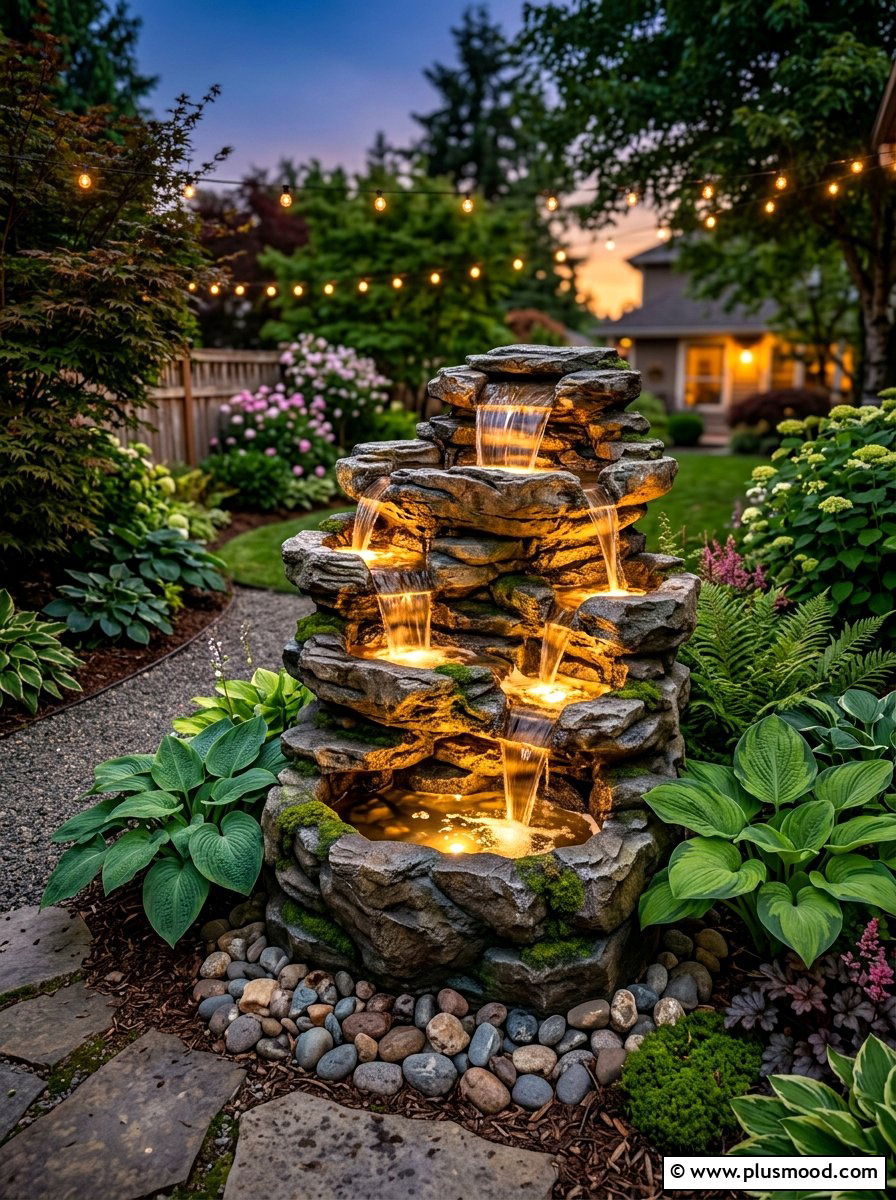 Resin Waterfall Fountain - 25 summer fountain ideas for backyard