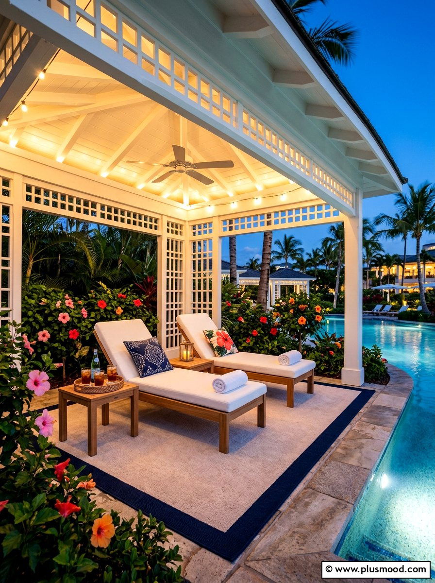 Resort Style Pool Cabana - 25 pool landscaping ideas with outdoor rug