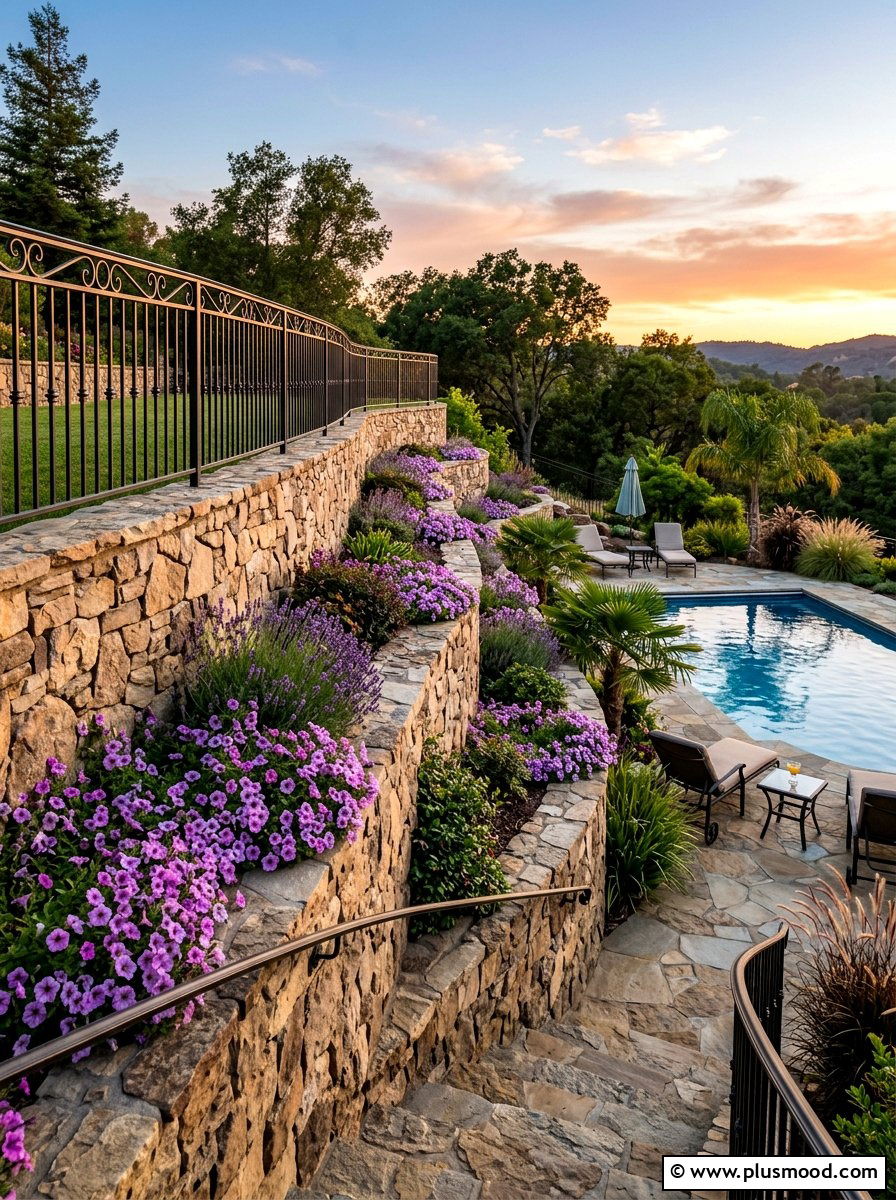 Retaining Wall Fence - 25 pool landscaping ideas with fence