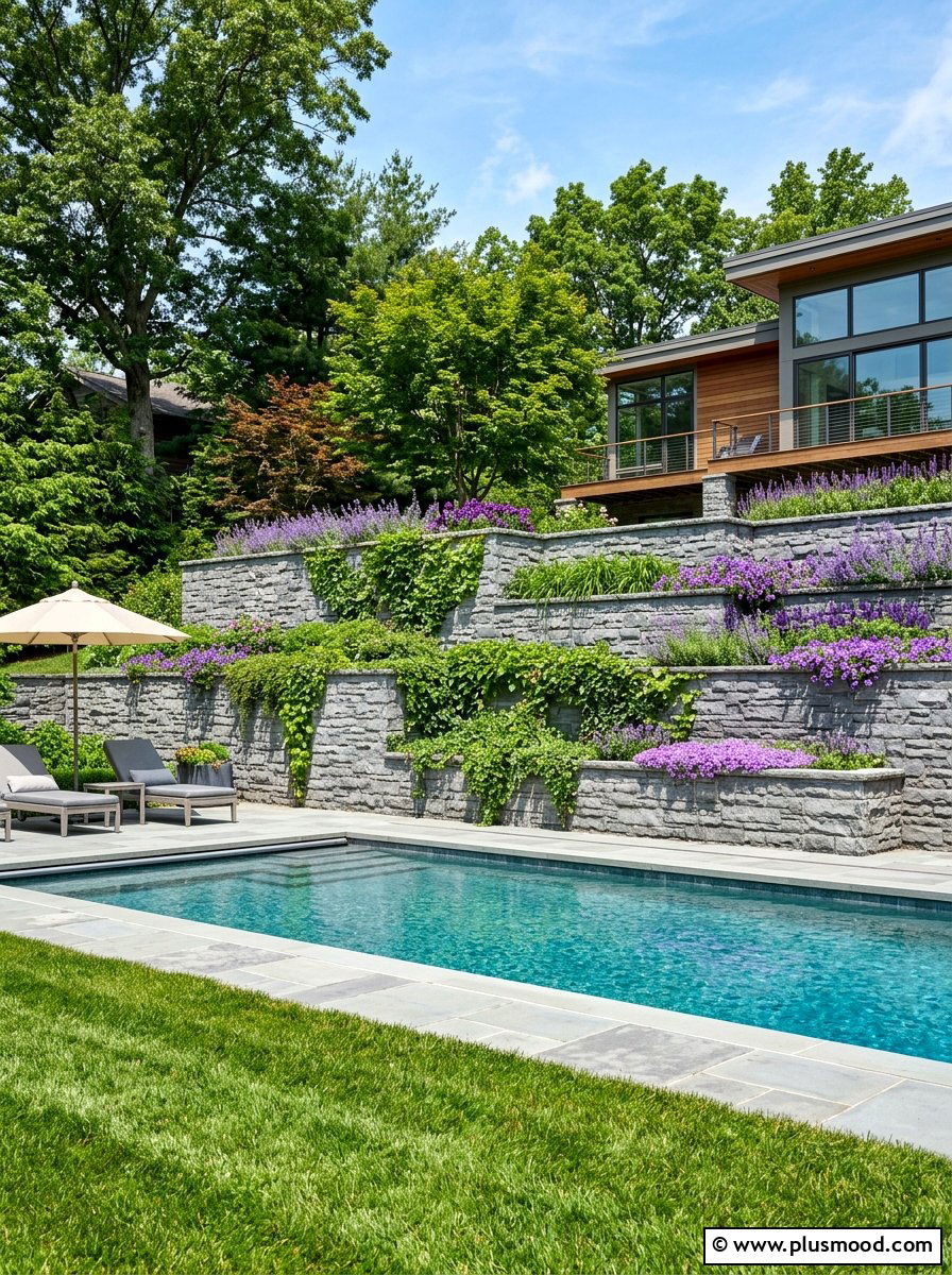 Retaining Wall - 25 pool landscaping ideas for sloped yards