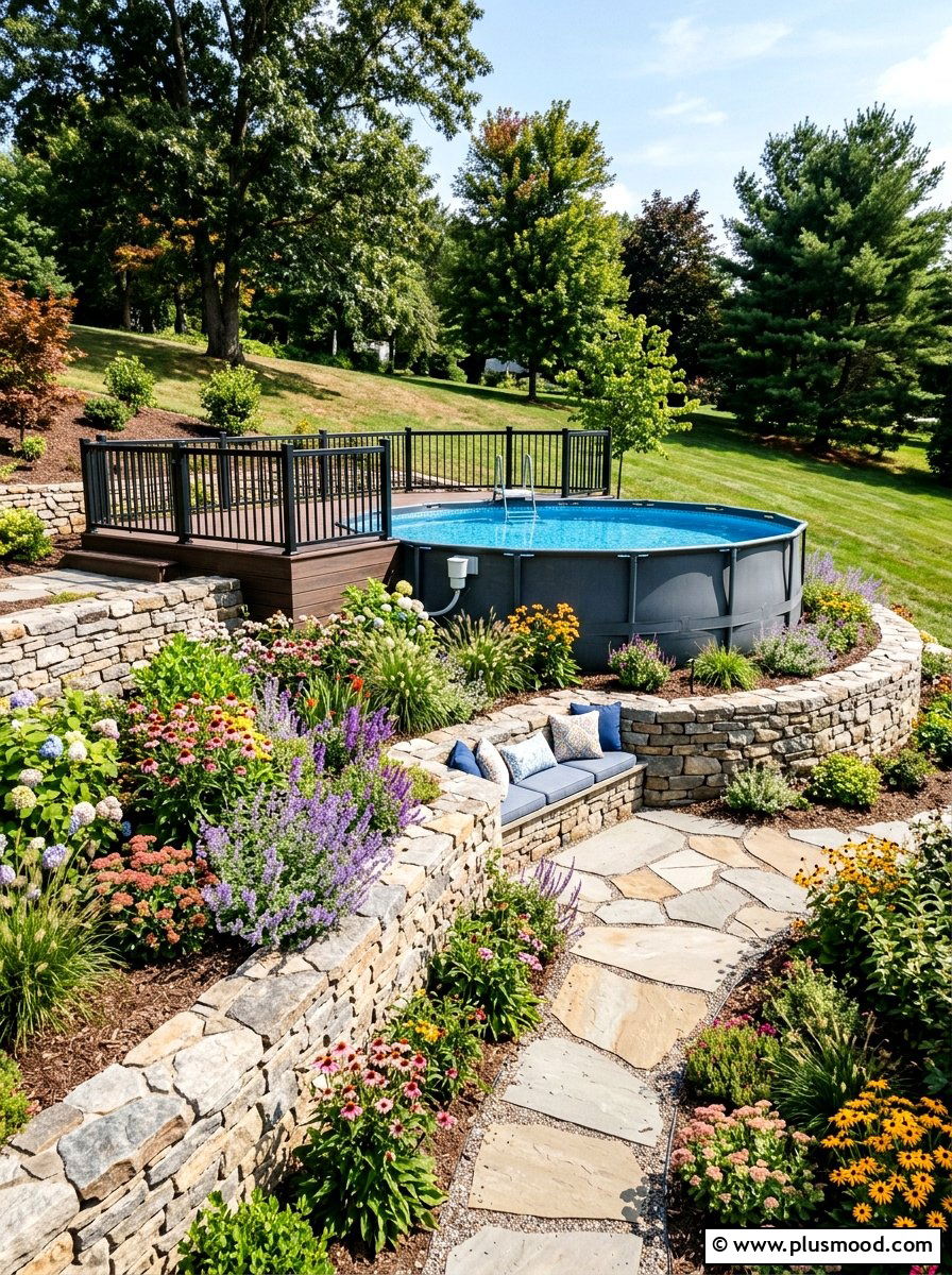 Retaining wall pool landscaping - 25 pool landscaping ideas for above ground pools