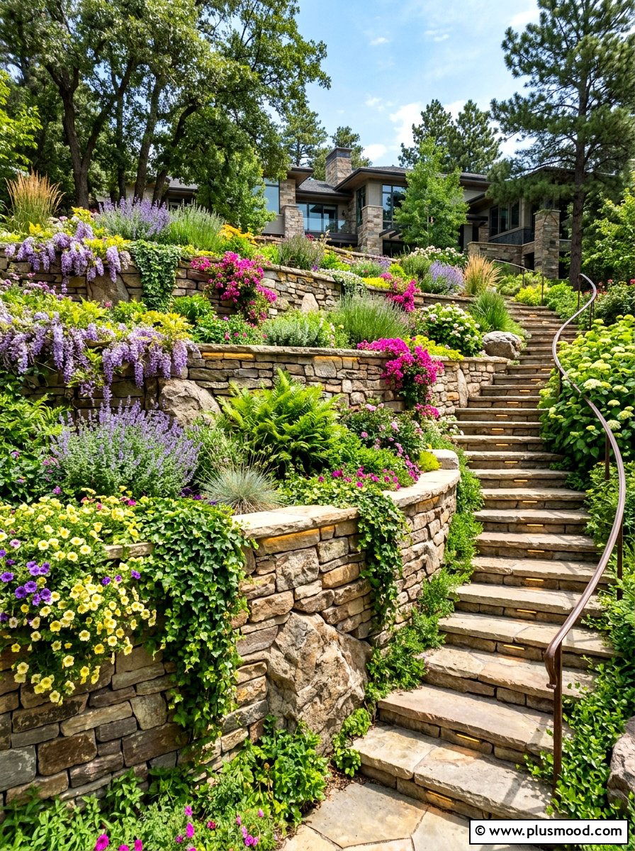 Retaining wall with plants - 25 summer backyard ideas