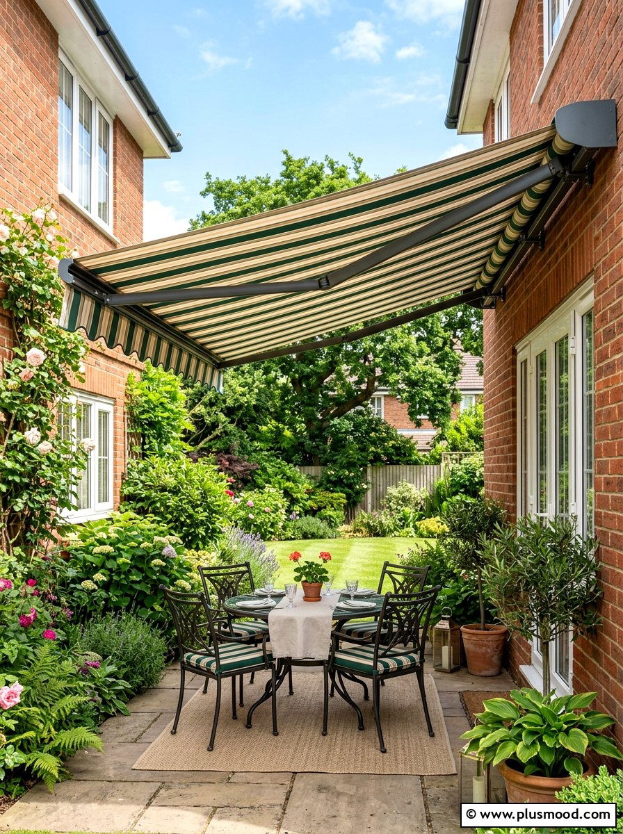 Retractable Awning - 25 small backyard ideas for relaxing