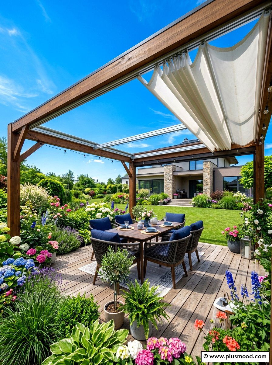Retractable Canopy Pergola - 25 summer patio pergola ideas