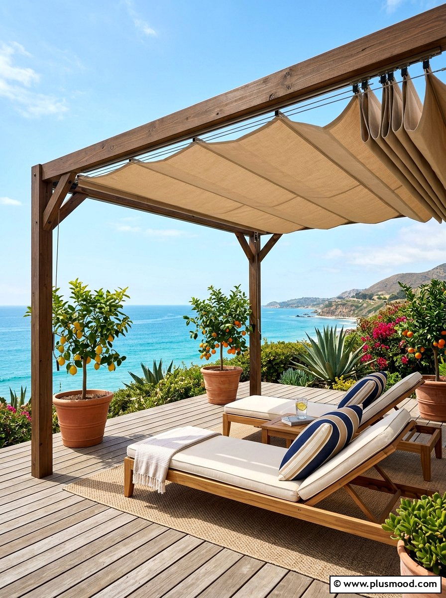 Retractable Canopy Pergola - 25 small backyard ideas with pergola