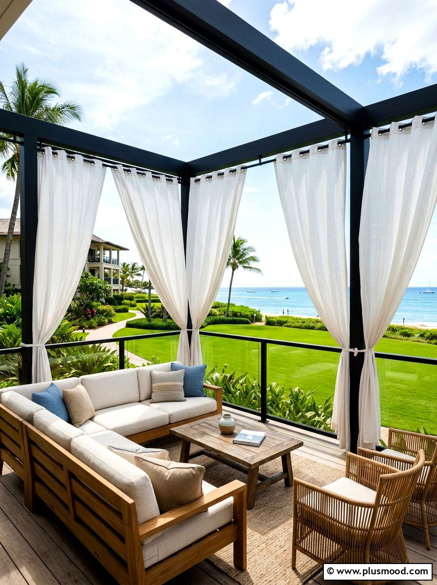 Retractable Outdoor Curtains - 25 summer privacy landscaping ideas