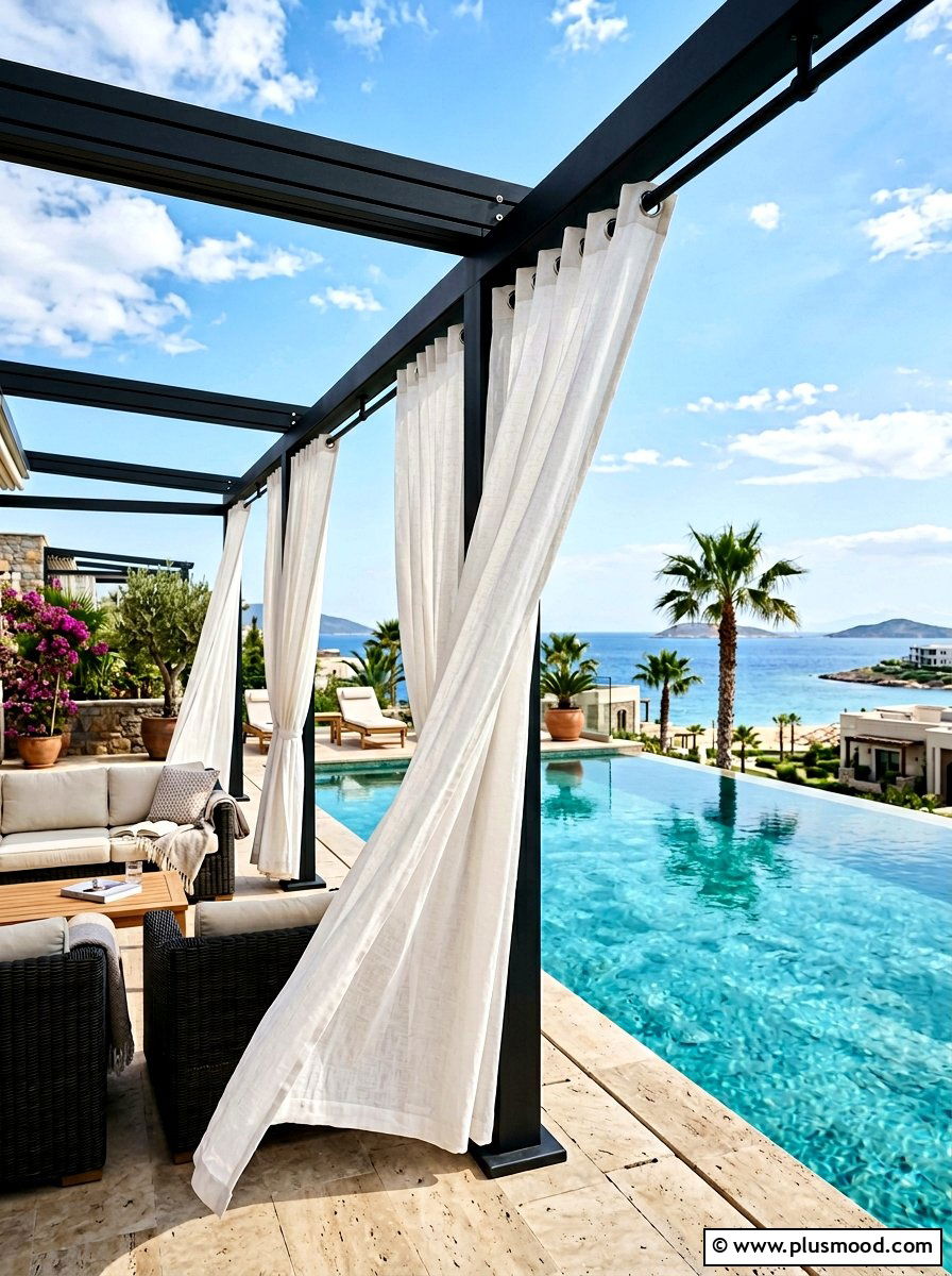Retractable Outdoor Privacy Curtains - 25 pool landscaping ideas for privacy