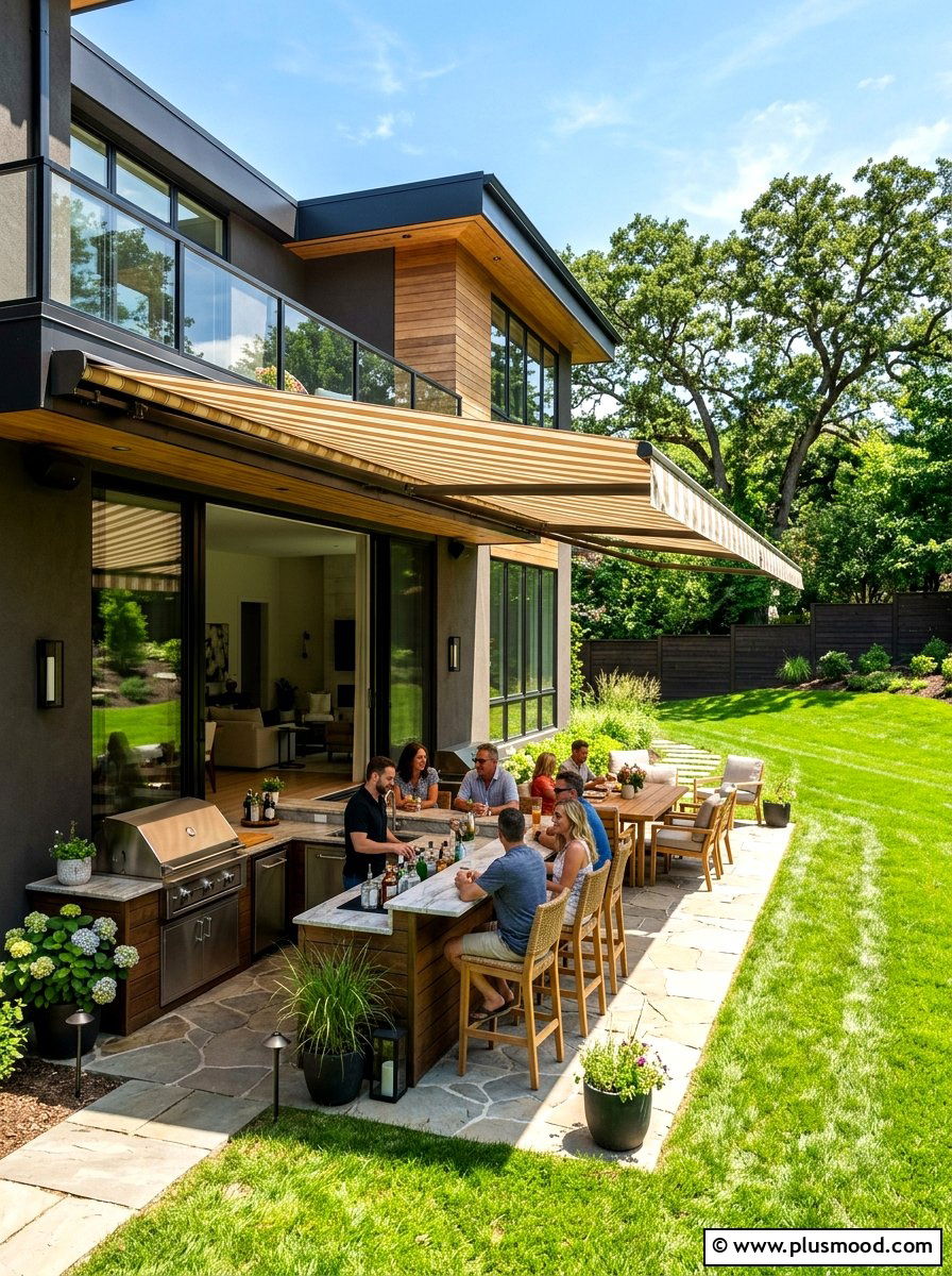 Retractable Patio Awning - 25 summer backyard cooling ideas