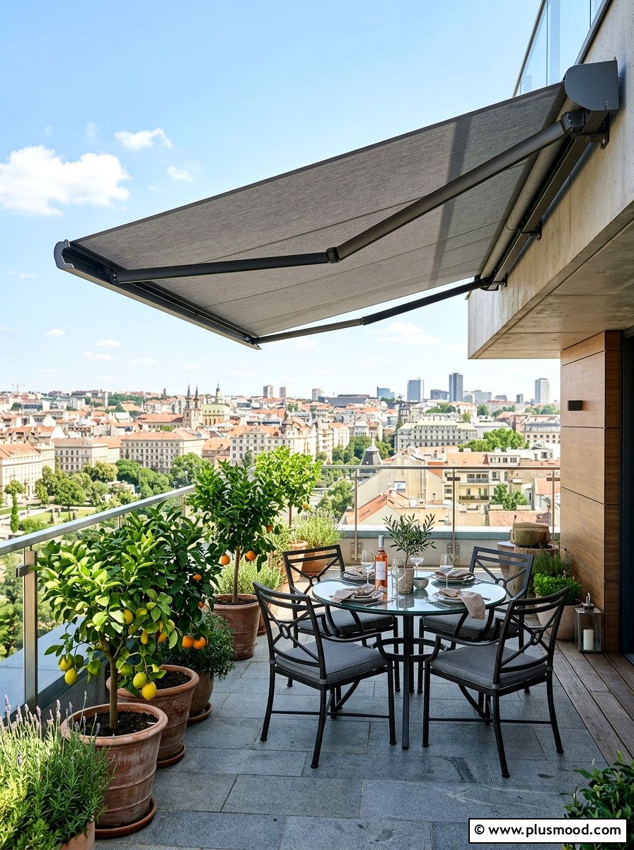 Retractable Privacy Awning - 25 small backyard ideas with privacy screen