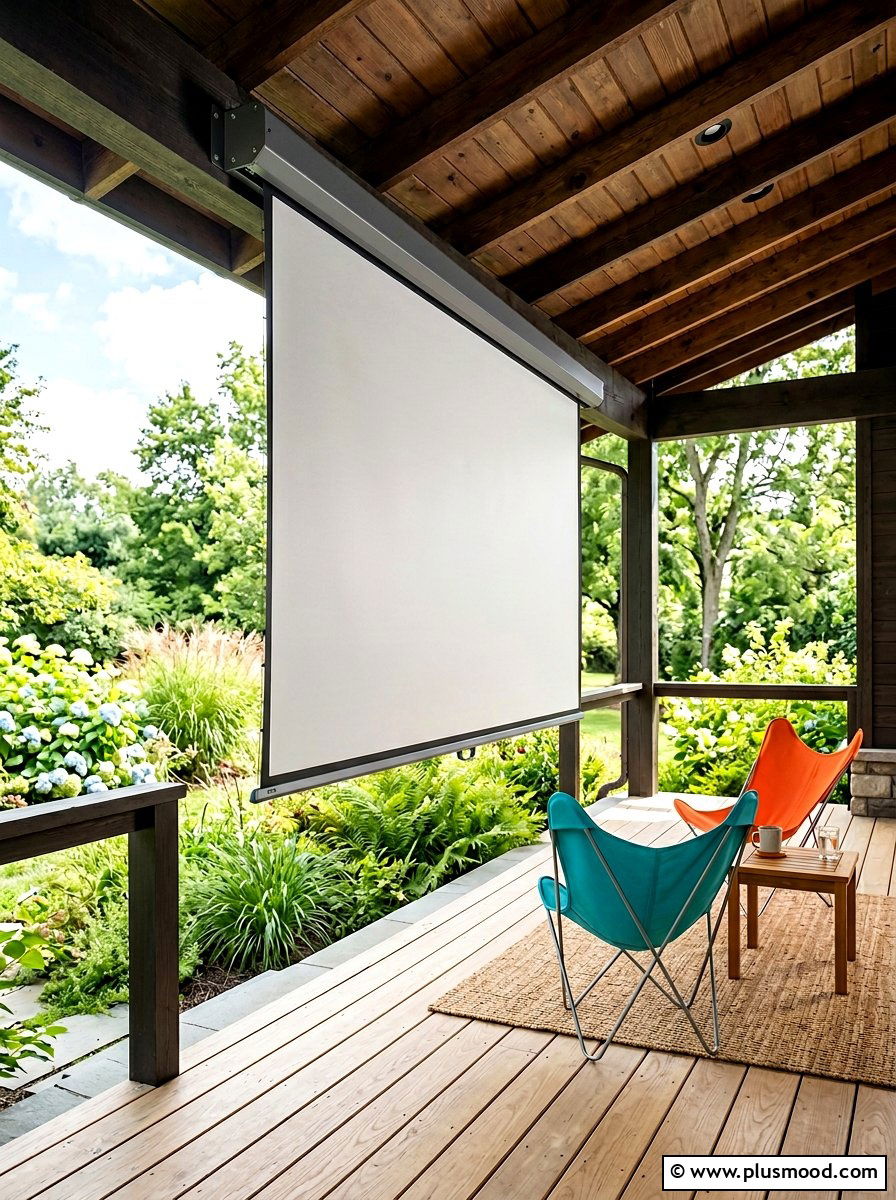 Retractable Pull Down Screen - 25 small backyard ideas with movie screen