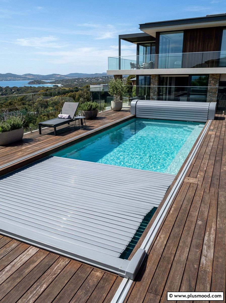 Retractable pool cover - 25 pool landscaping ideas for rooftop pools