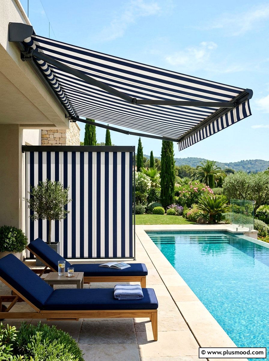 Retractable pool side awning - 25 pool landscaping ideas for privacy screen
