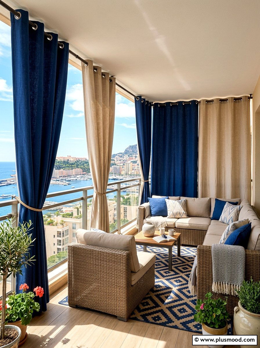 Reversible Two Tone Balcony Curtains - 25 summer balcony curtain ideas