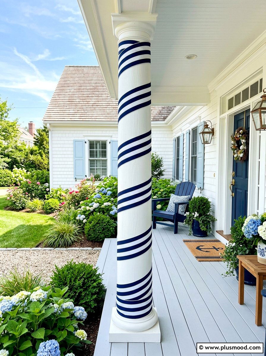 Ribbon wrap porch column - 25 summer porch column decor ideas