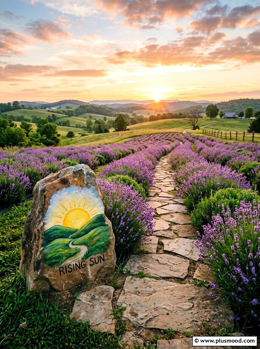 Rising sun landscape - 25 painted rock ideas with sun design