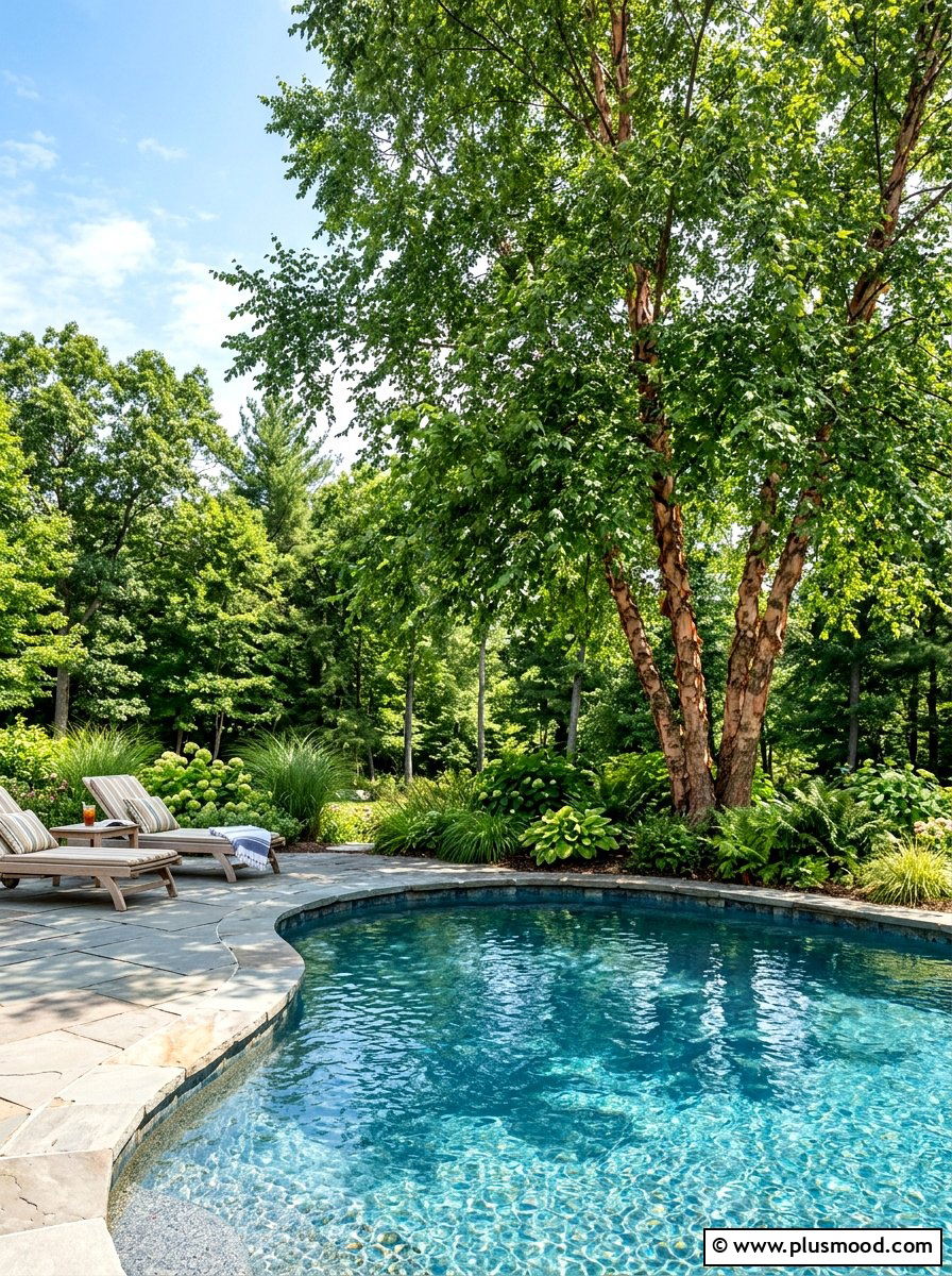 River Birch Tree Pool Landscape - 25 pool landscaping ideas with shade trees
