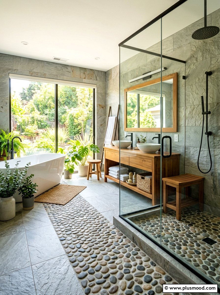River Rock Bathroom - 25 summer natural texture decor ideas
