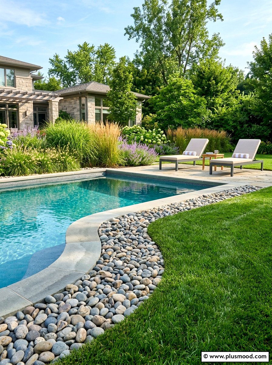 River Rock Border - 25 pool landscaping ideas with rocks