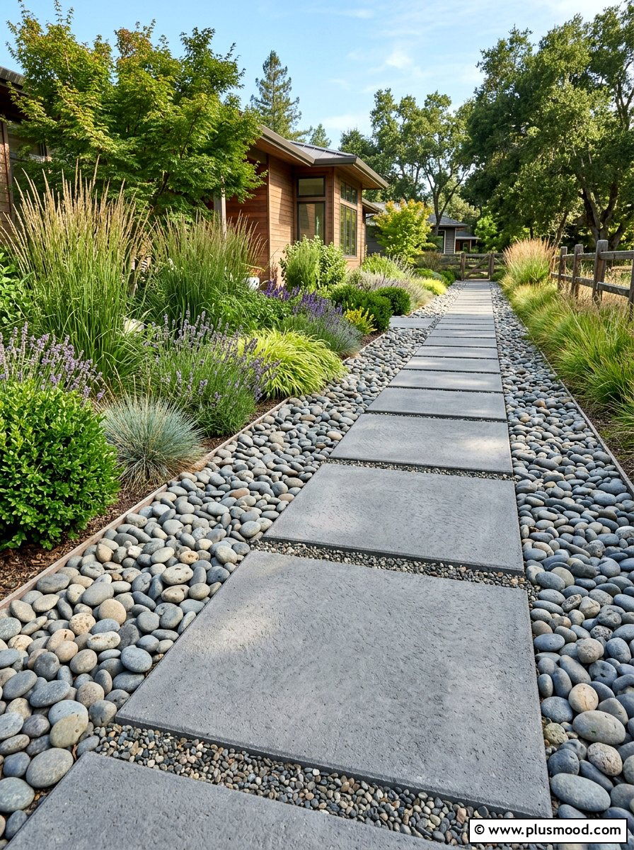 River Rock Border With Large Pavers - 25 pool landscaping ideas with stone pathway