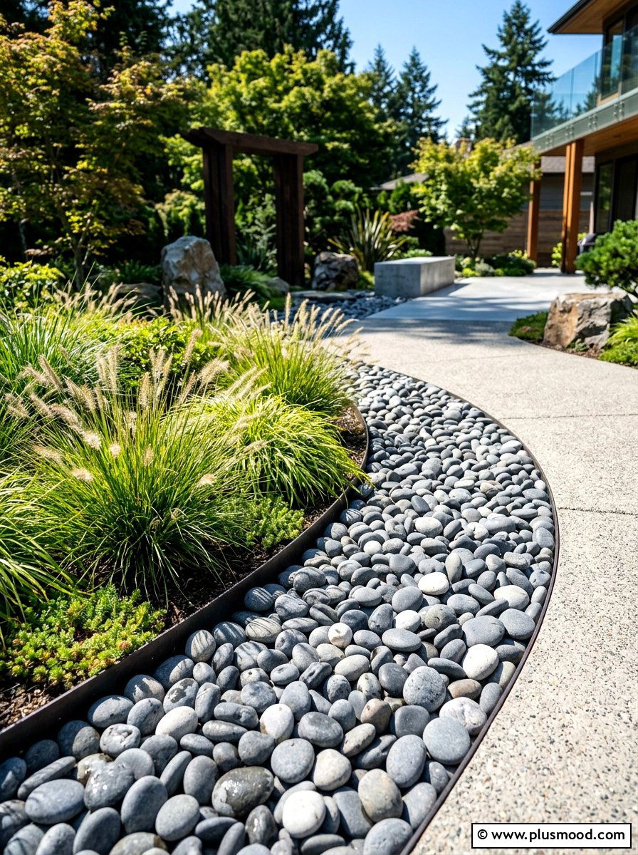 River Rock Lining - 25 summer flower bed edging ideas