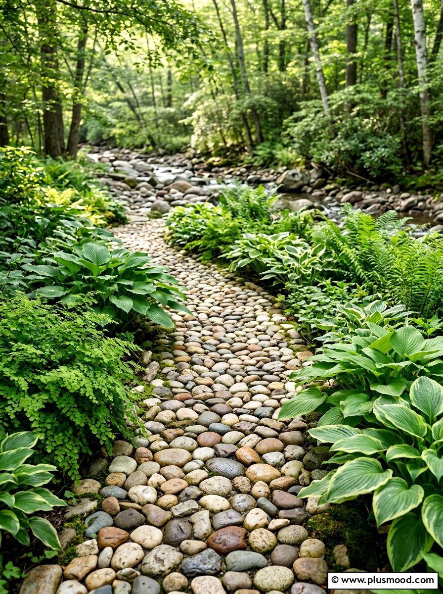 River Rock Path - 25 small backyard ideas with curved path