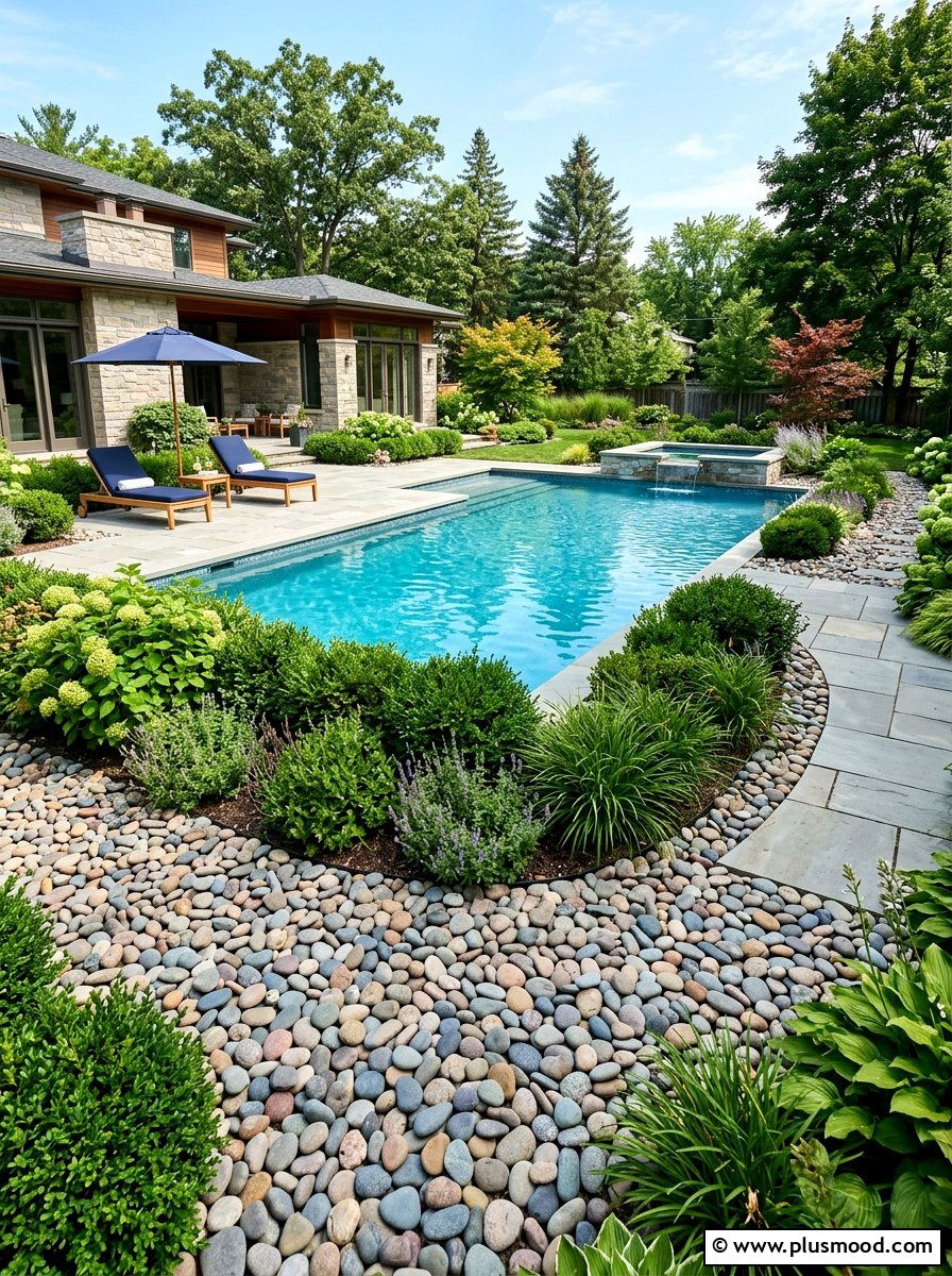 River Stone Mulch - 25 pool landscaping ideas with rocks