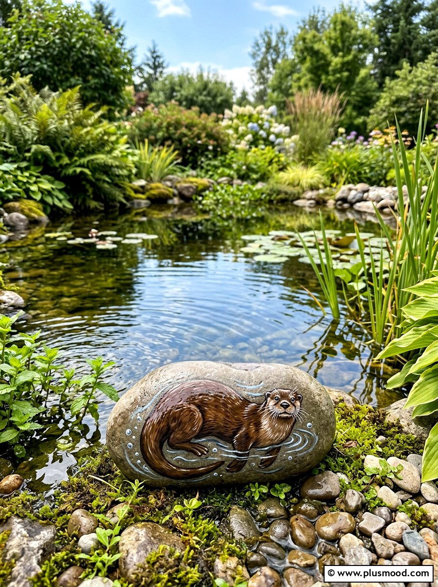 River otter stone - 25 painted rock ideas with forest animals