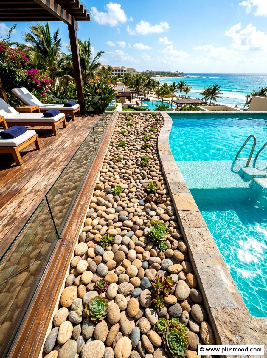 River rock border - 25 summer pool landscaping ideas with rocks