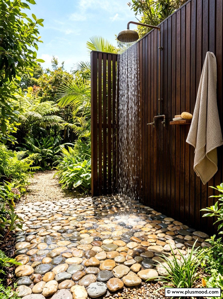 River rock outdoor shower - 25 summer outdoor shower ideas