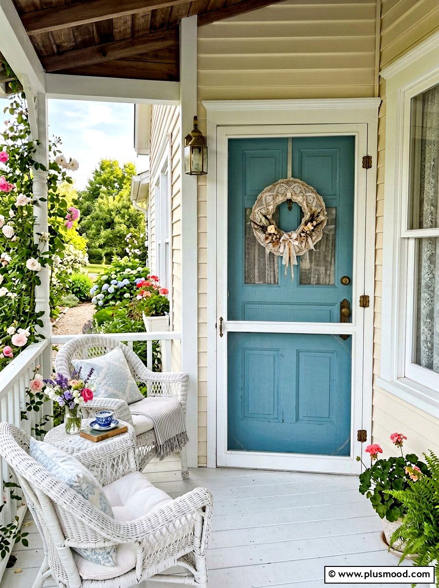 Robin Egg Blue Vintage Entrance - 25 summer blue front door ideas