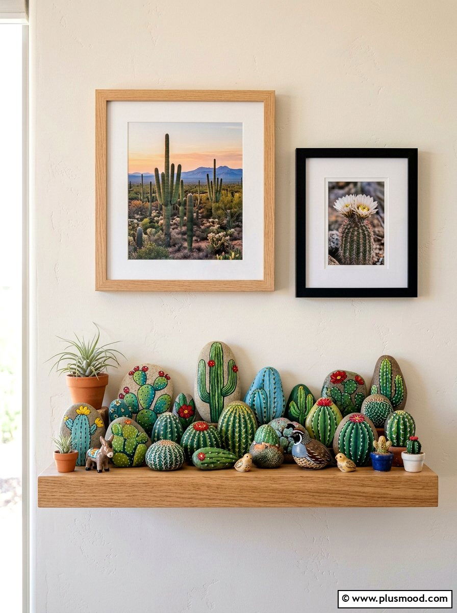 Rock Cactus Shelf - 25 painted rock ideas with cactus design