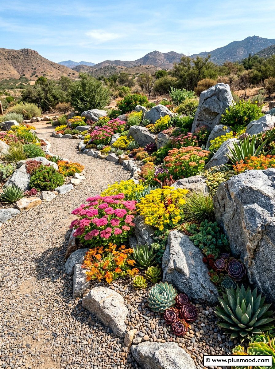 Rock Garden With Summer Flowering Succulents - 25 summer flower bed ideas for front yard