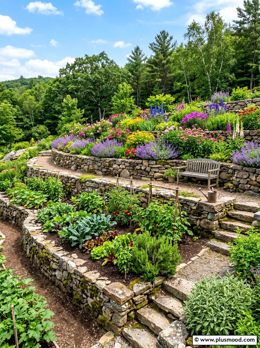 Rock Wall Terraced Garden - 25 summer farmhouse garden ideas