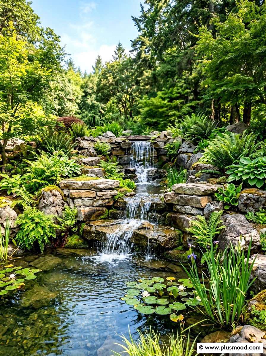 Rock Waterfall Feature - 25 pool landscaping ideas for natural pools