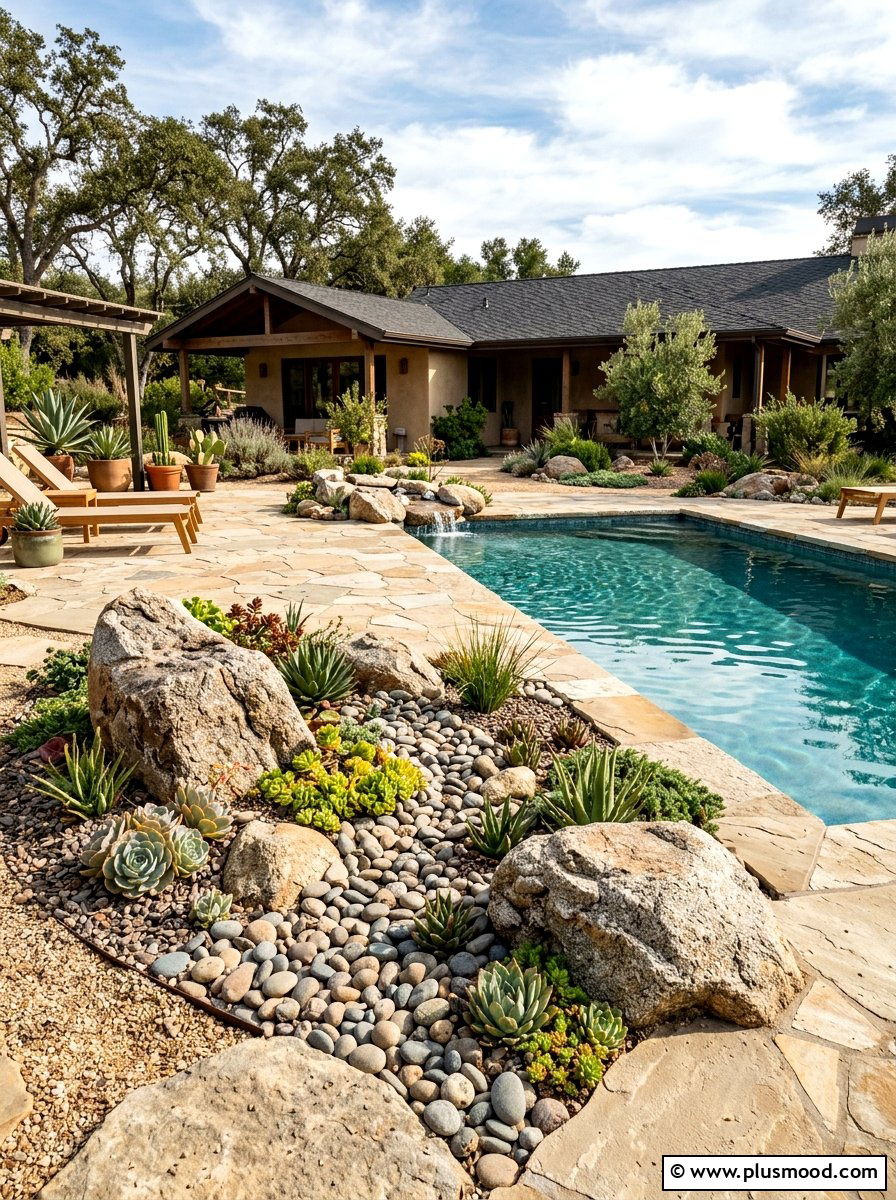 Rock garden near pool - 25 pool landscaping ideas for ranch homes