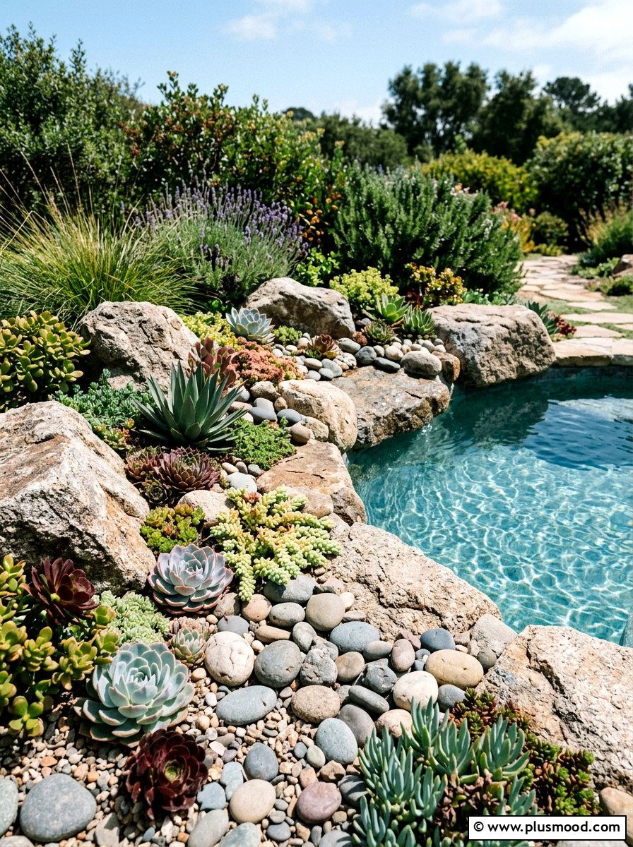 Rock garden pool edge - 25 pool landscaping ideas for small spaces
