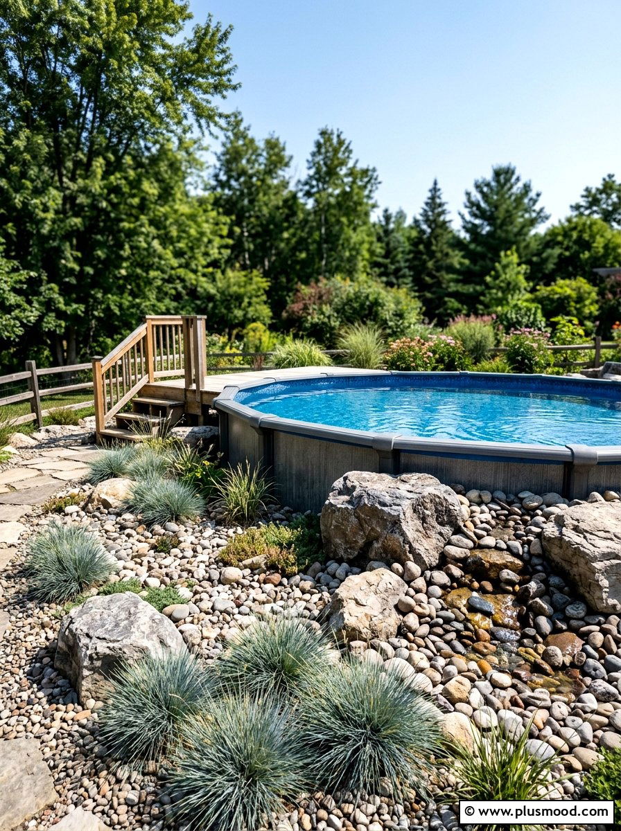 Rock garden pool surround - 25 pool landscaping ideas for above ground pools