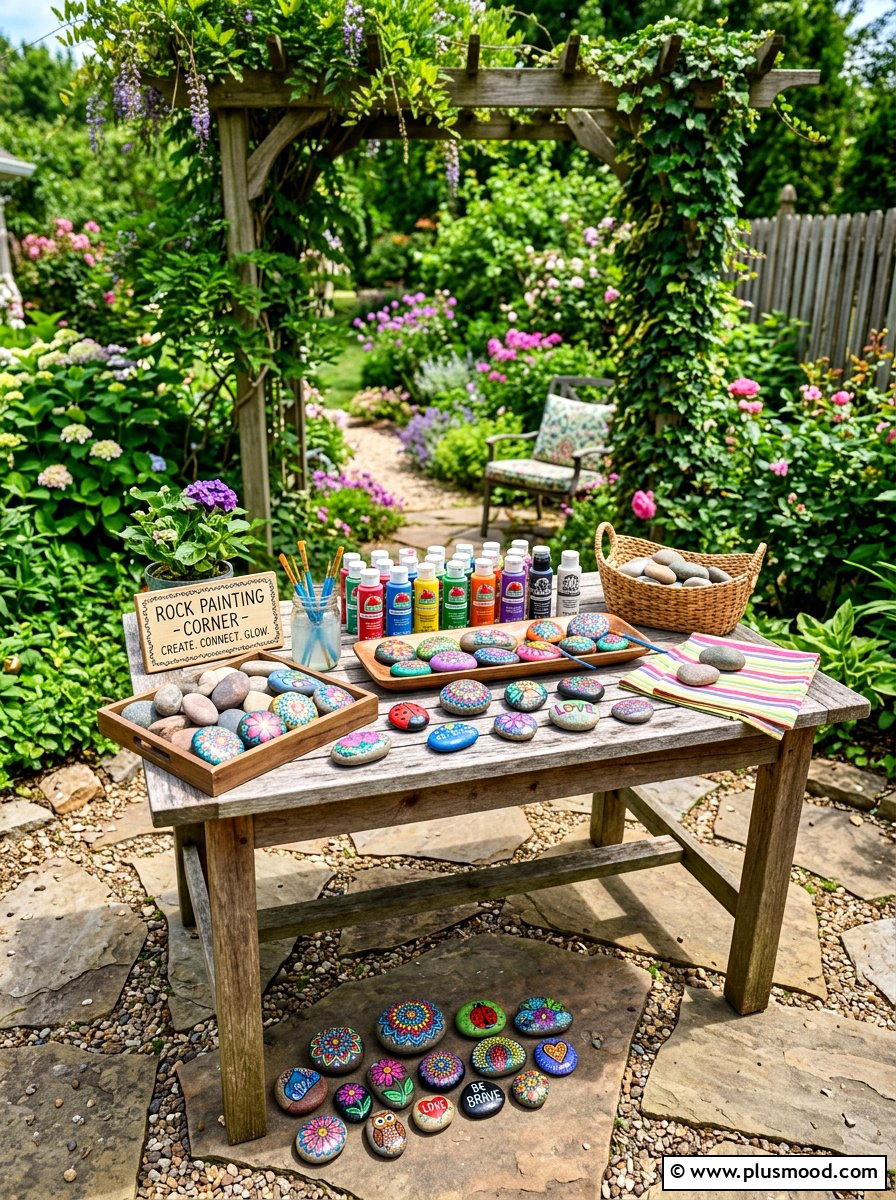 Rock painting corner - 25 summer backyard ideas for kids