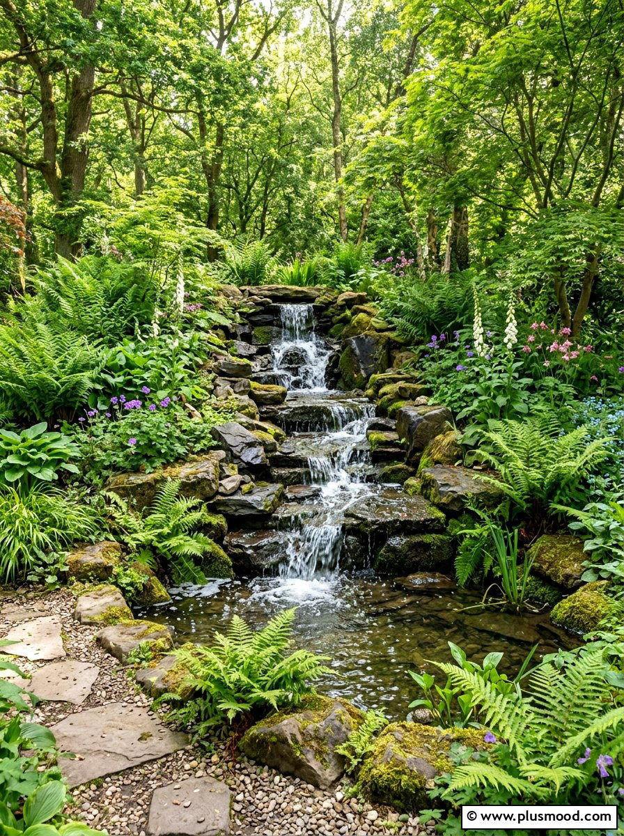 Rock waterfall corner - 25 small backyard ideas with water feature