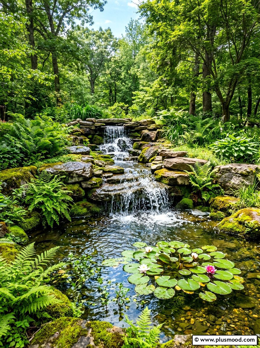 Rock waterfall pond feature - 25 summer backyard ideas
