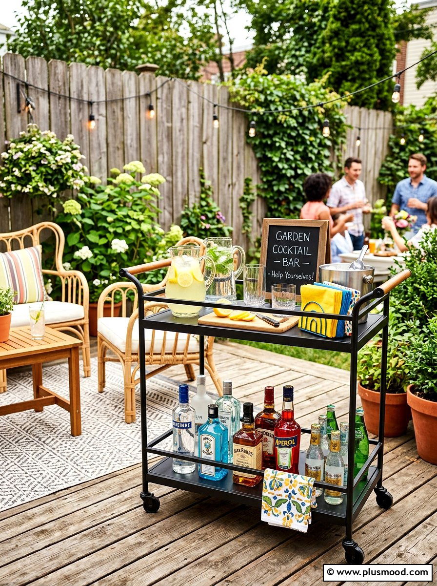 Rolling Bar Cart - 25 small backyard ideas for apartments with fence