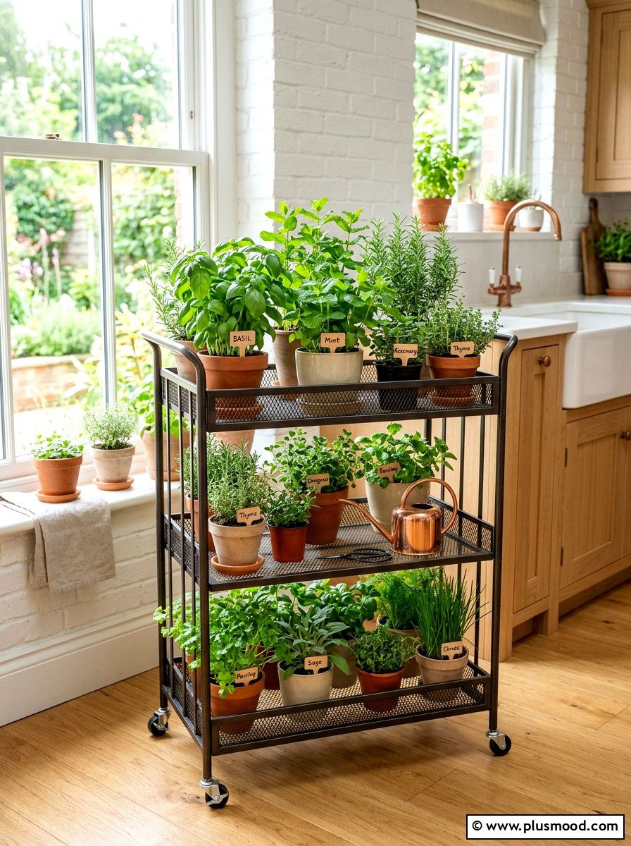 Rolling Herb Planter Cart - 25 summer herb planter ideas