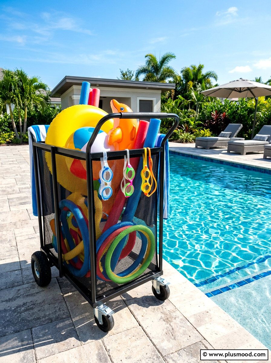 Rolling Toy Caddy - 25 summer pool float storage ideas