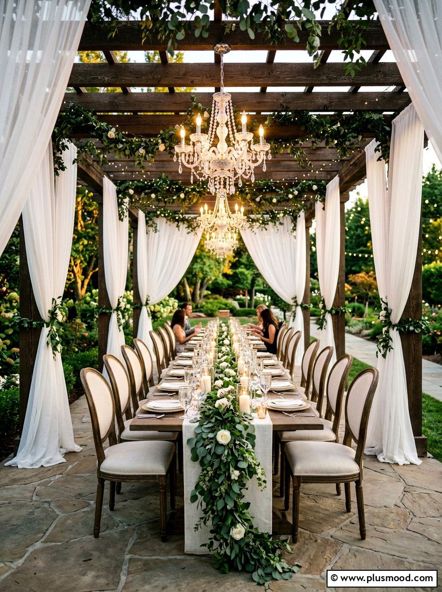 Romantic Pergola Dining Area - 25 summer elegant outdoor dinner ideas